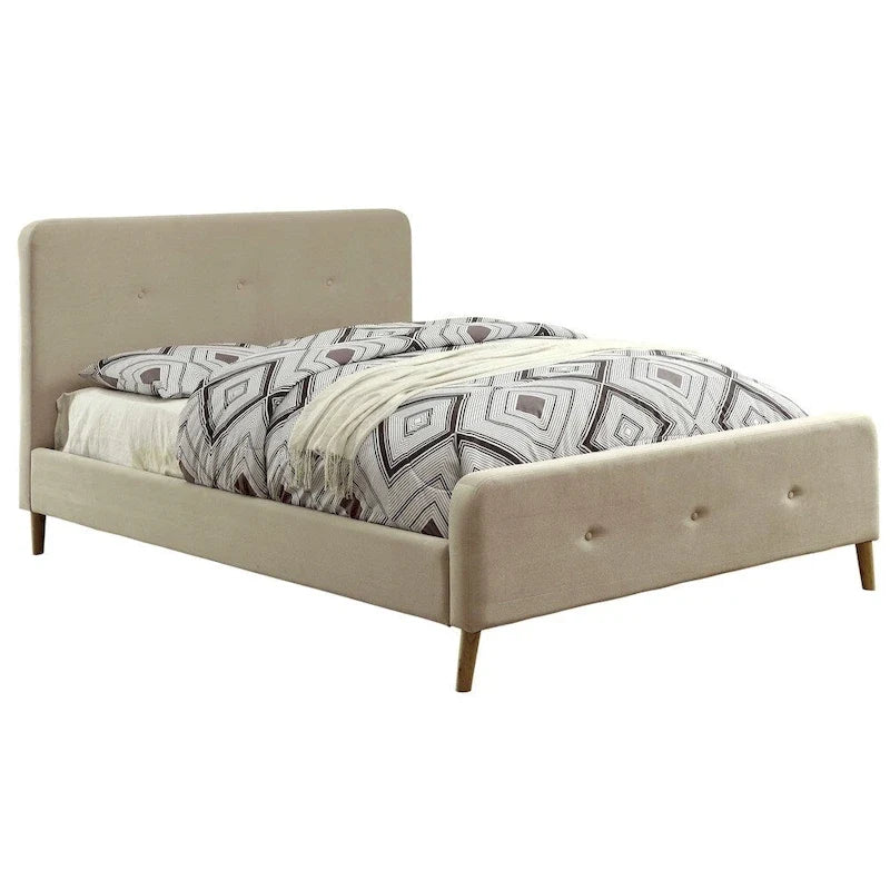 Lit plateforme en tissu Queen de style moderne du milieu du siècle