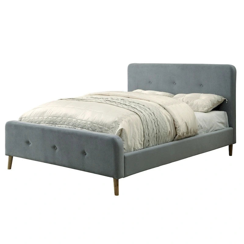 Lit plateforme en tissu Queen de style moderne du milieu du siècle