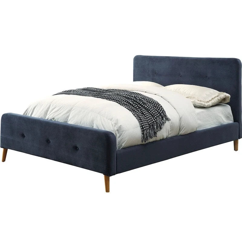 Lit plateforme en tissu Queen de style moderne du milieu du siècle