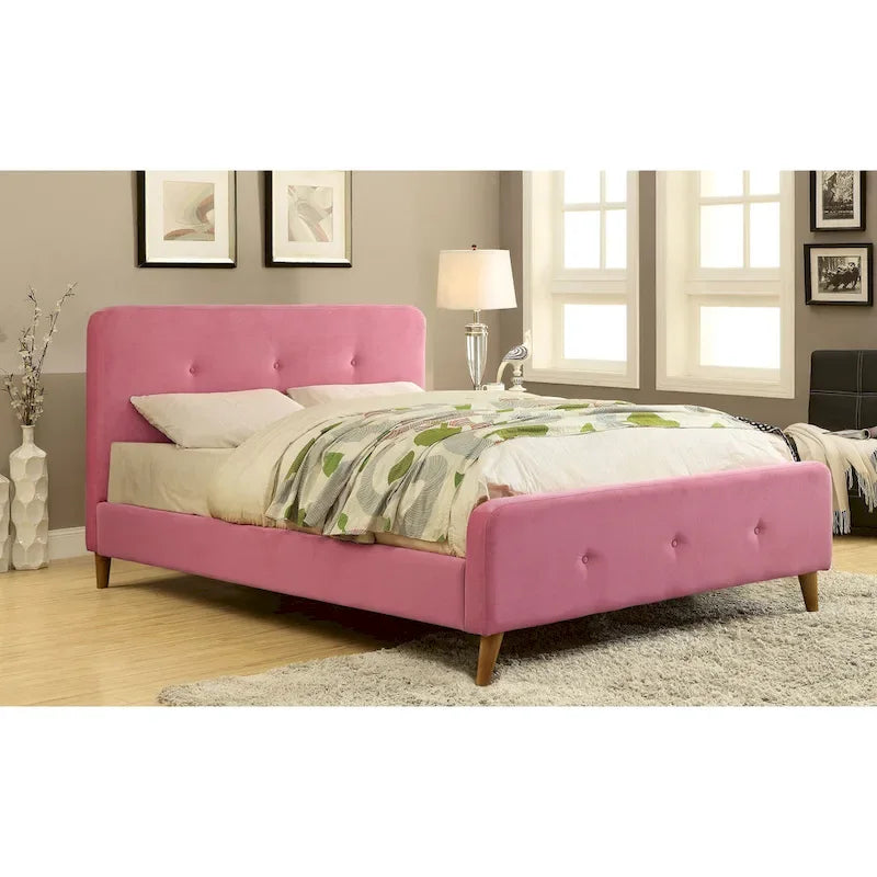 Lit plateforme en tissu Queen de style moderne du milieu du siècle