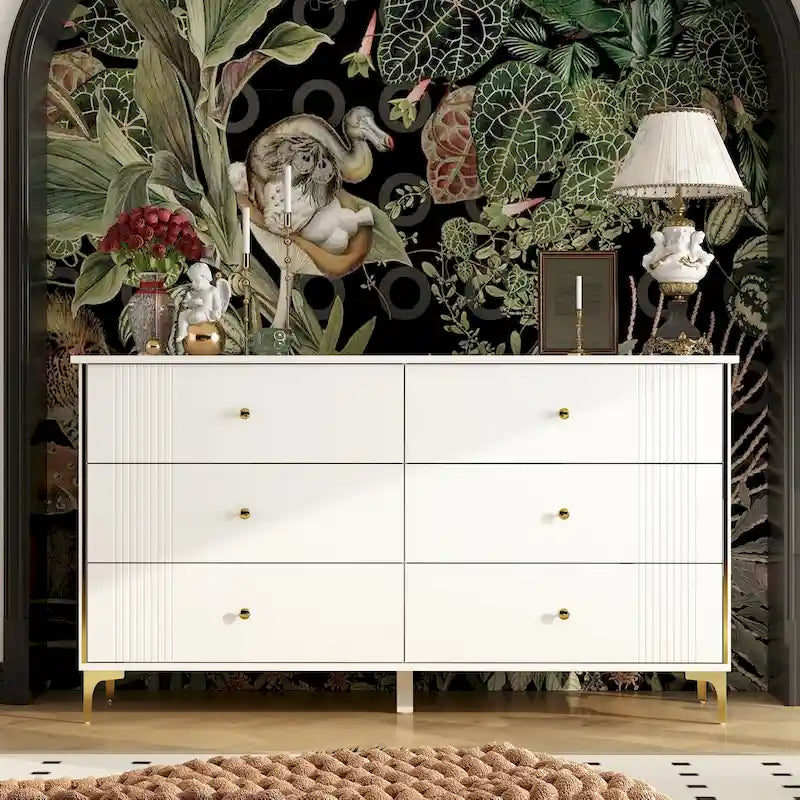 Commode à 6 tiroirs Commode moderne blanche Commode de rangement en bois