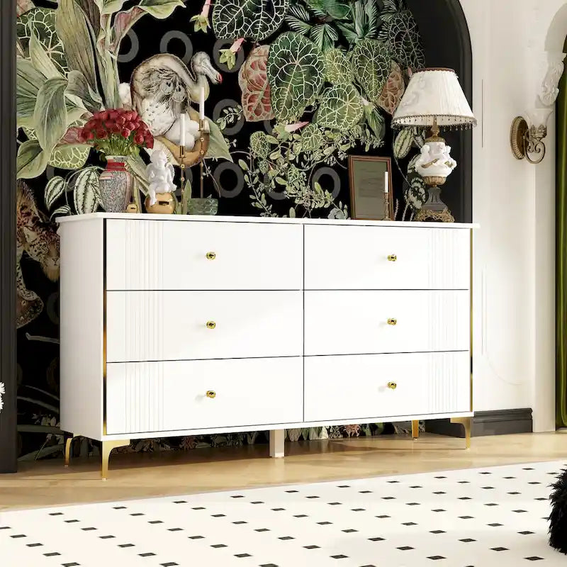 Commode à 6 tiroirs Commode moderne blanche Commode de rangement en bois
