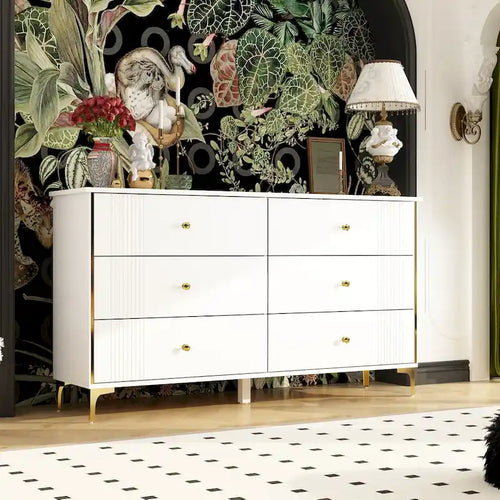 Commode à 6 tiroirs Commode moderne blanche Commode de rangement en bois