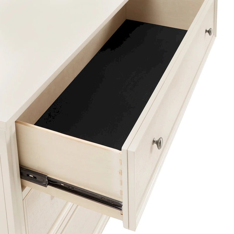 Commode à façade de tiroir en lin beige au fini blanc par Classic