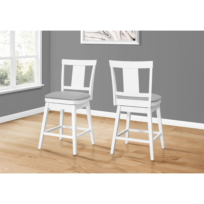 Ensemble de deux chaises de bar pivotantes à dossier complet, hauteur comptoir, gris et blanc, 39 po - 19,75 po