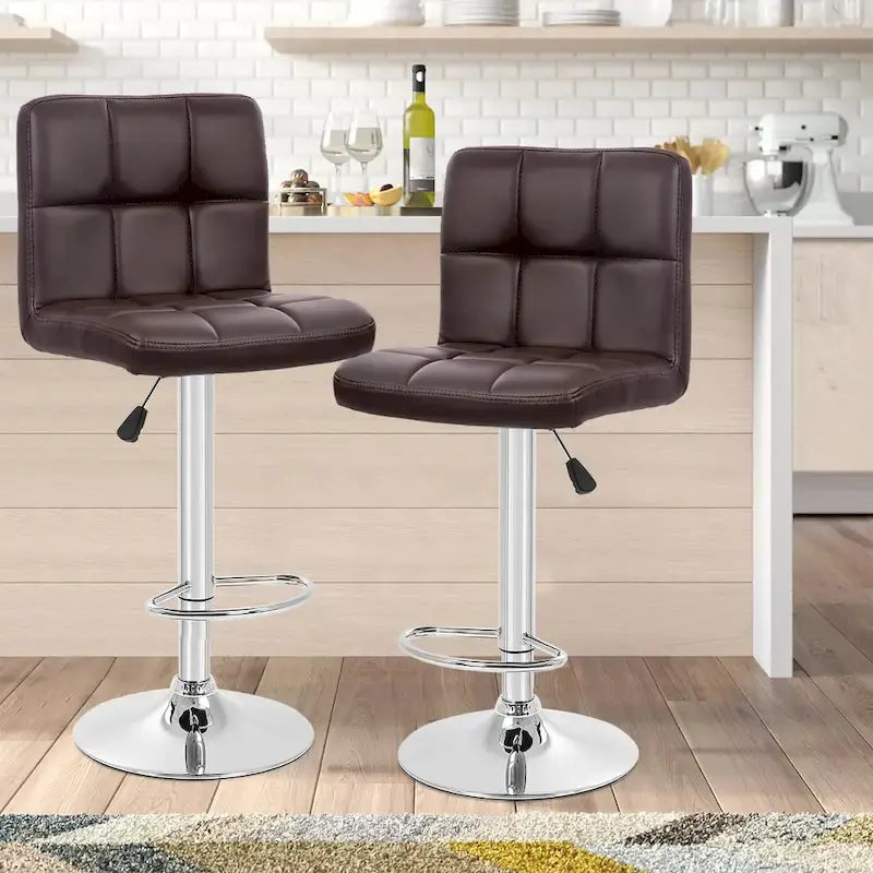 Tabourets de bar pivotants en cuir synthétique modernes à hauteur réglable (lot de 2)