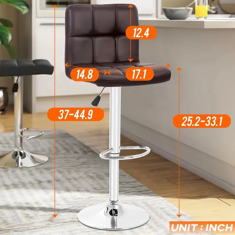 Tabourets de bar pivotants en cuir synthétique modernes à hauteur réglable (lot de 2)