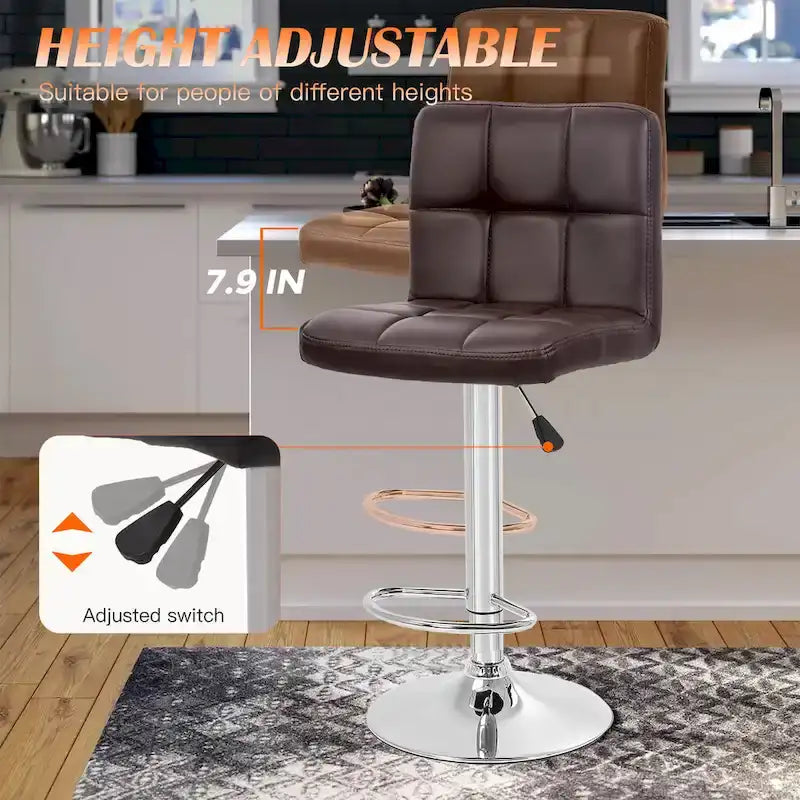 Tabourets de bar pivotants en cuir synthétique modernes à hauteur réglable (lot de 2)