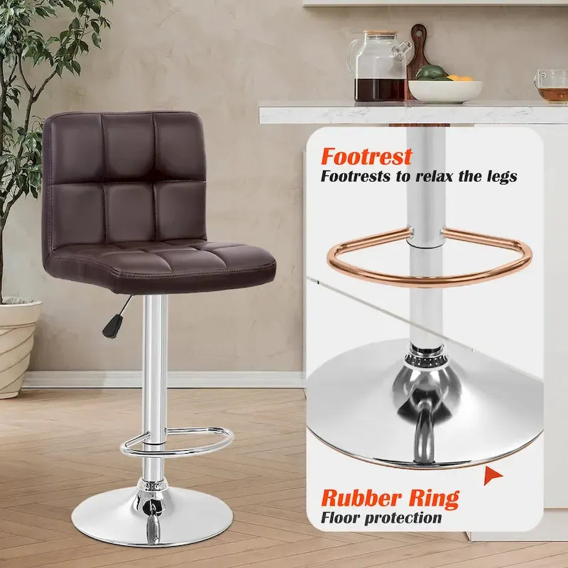 Tabourets de bar pivotants en cuir synthétique modernes à hauteur réglable (lot de 2)