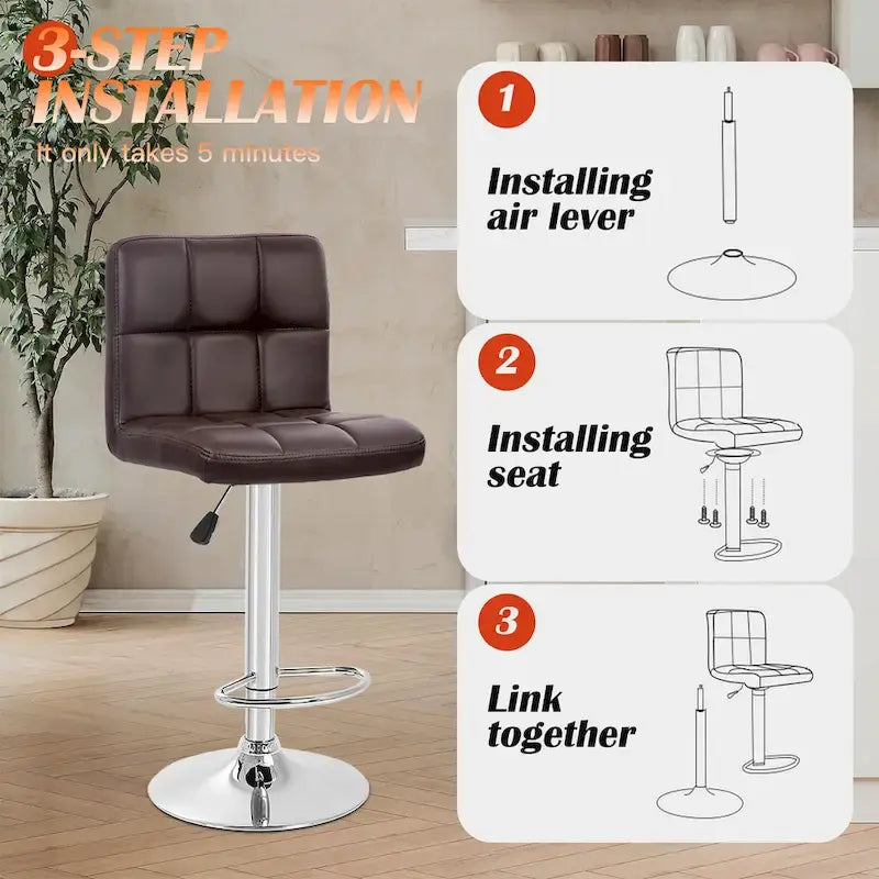 Tabourets de bar pivotants en cuir synthétique modernes à hauteur réglable (lot de 2)
