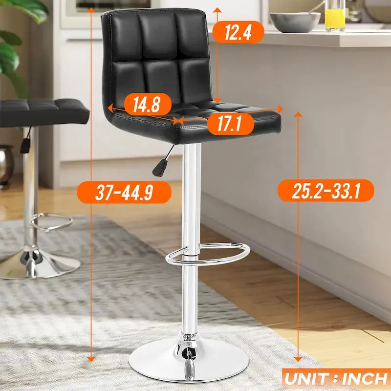 Tabourets de bar pivotants en cuir synthétique modernes à hauteur réglable (lot de 2)