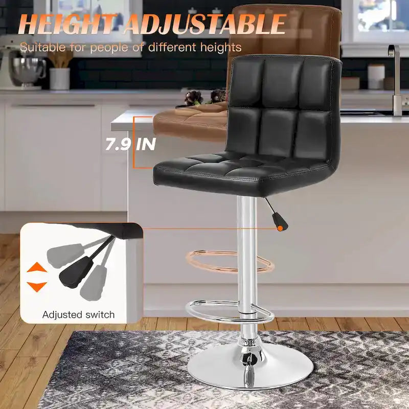 Tabourets de bar pivotants en cuir synthétique modernes à hauteur réglable (lot de 2)
