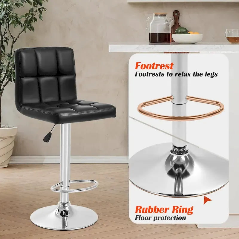 Tabourets de bar pivotants en cuir synthétique modernes à hauteur réglable (lot de 2)