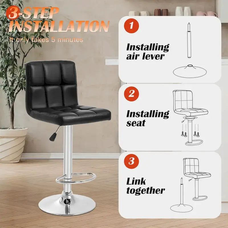 Tabourets de bar pivotants en cuir synthétique modernes à hauteur réglable (lot de 2)