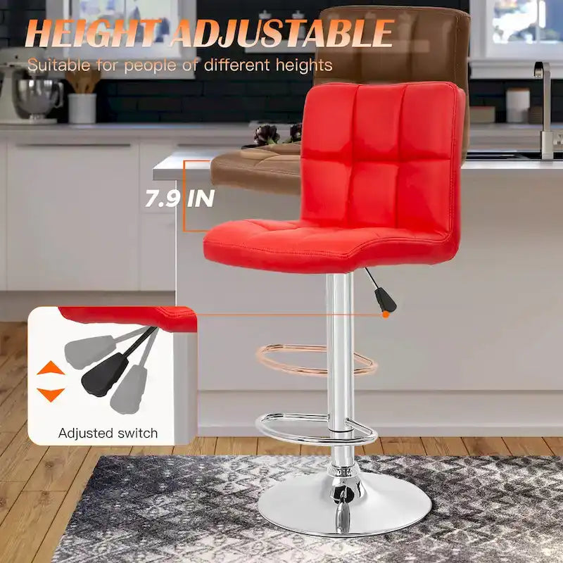 Tabourets de bar pivotants en cuir synthétique modernes à hauteur réglable (lot de 2)