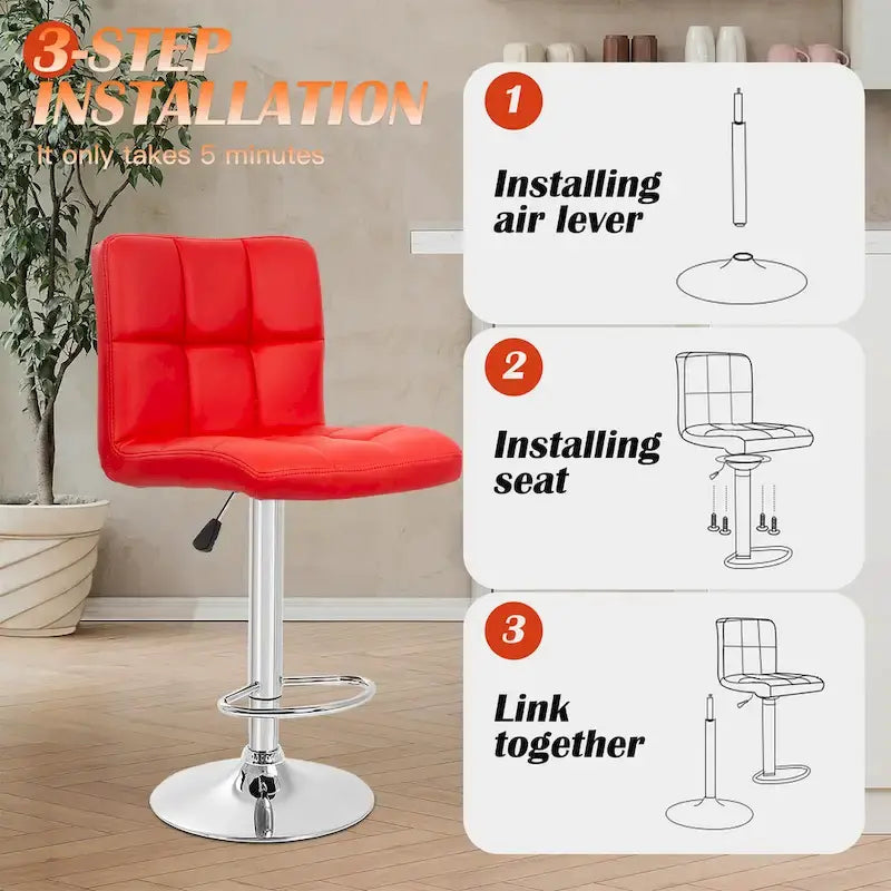 Tabourets de bar pivotants en cuir synthétique modernes à hauteur réglable (lot de 2)