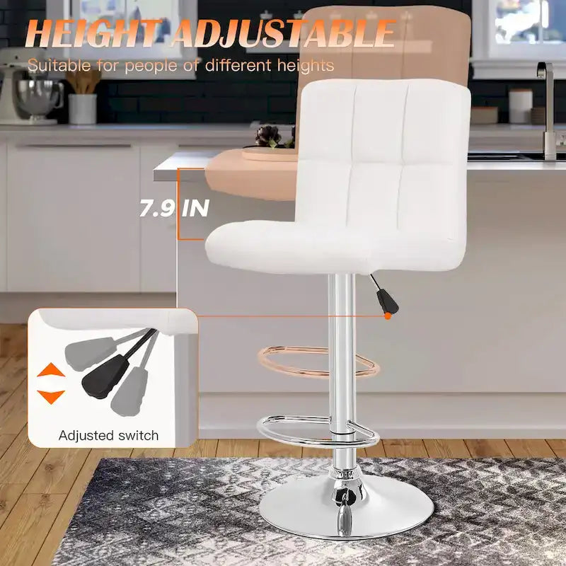 Tabourets de bar pivotants en cuir synthétique modernes à hauteur réglable (lot de 2)
