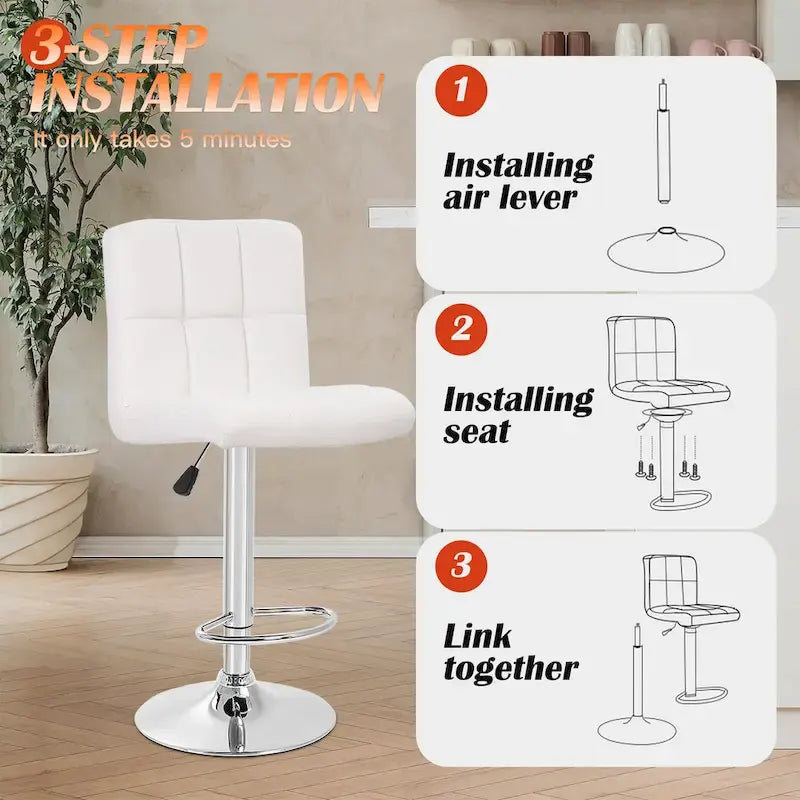 Tabourets de bar pivotants en cuir synthétique modernes à hauteur réglable (lot de 2)
