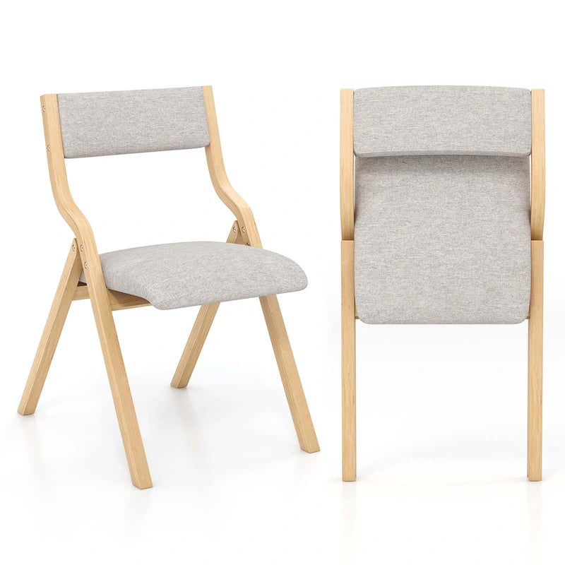 2 chaises de salle à manger pliantes en bois avec assise rembourrée en tissu lin