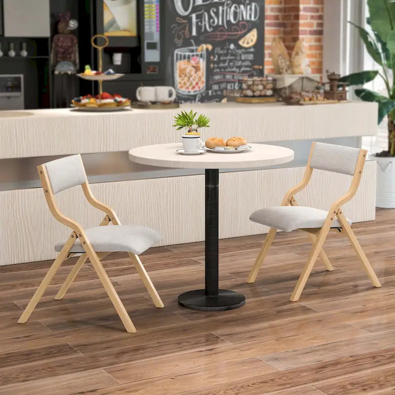2 chaises de salle à manger pliantes en bois avec assise rembourrée en tissu lin