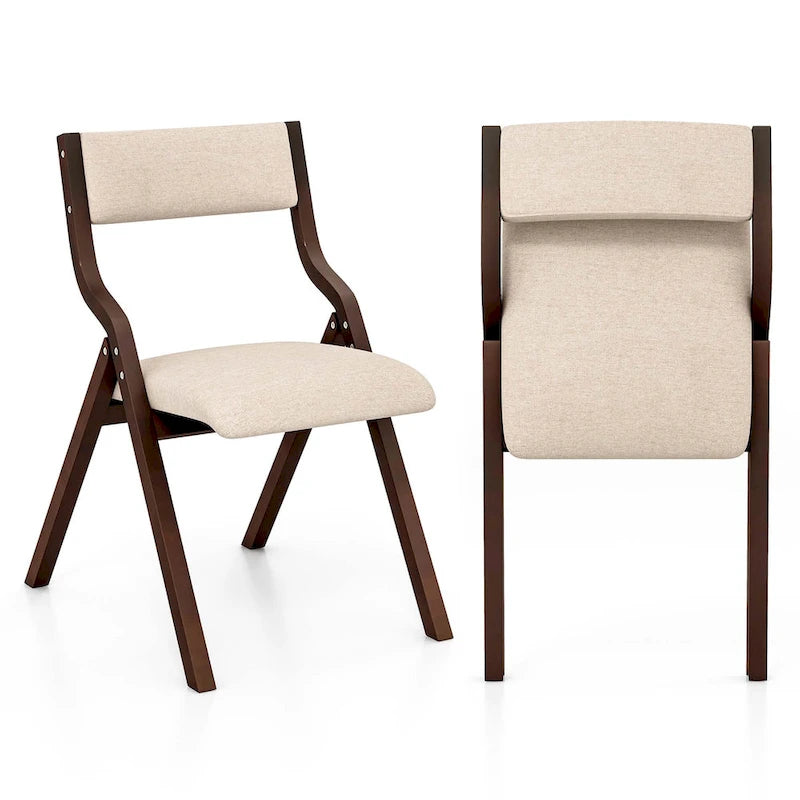 2 chaises de salle à manger pliantes en bois avec assise rembourrée en tissu lin