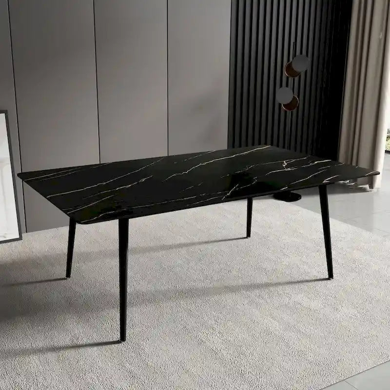 Table à manger rectangulaire 70,8" avec plateau en pierre
