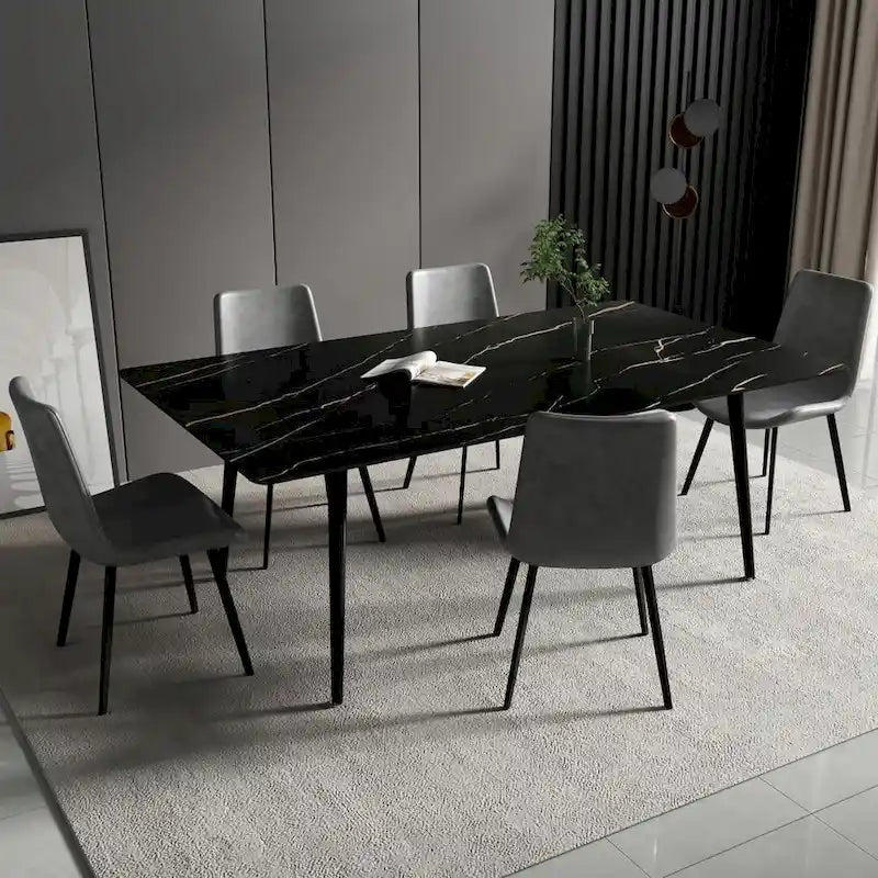 Table à manger rectangulaire 70,8" avec plateau en pierre