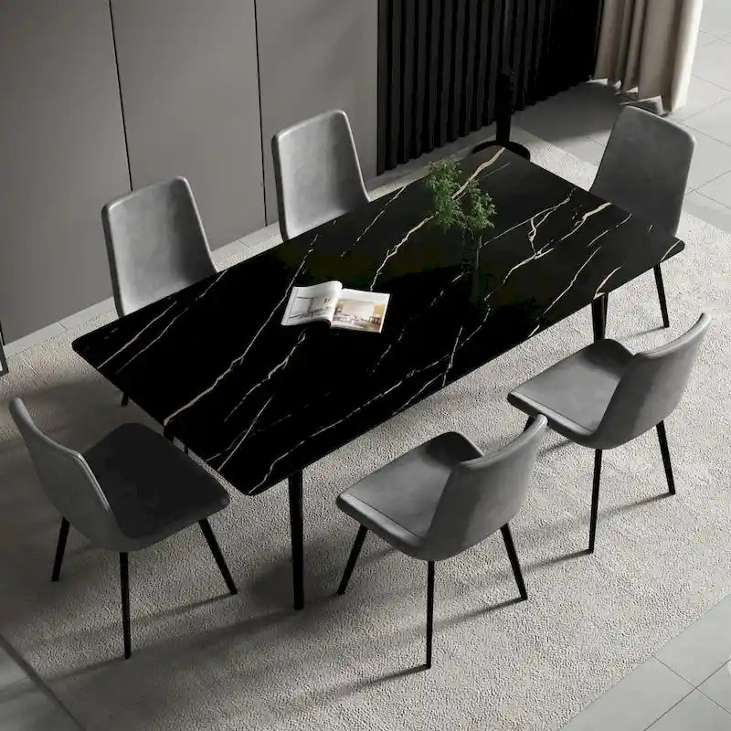 Table à manger rectangulaire 70,8" avec plateau en pierre