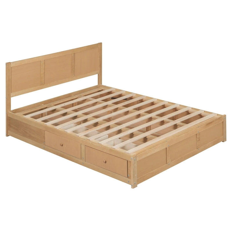 Lit plateforme en bois avec rangement intégré et 2 tiroirs