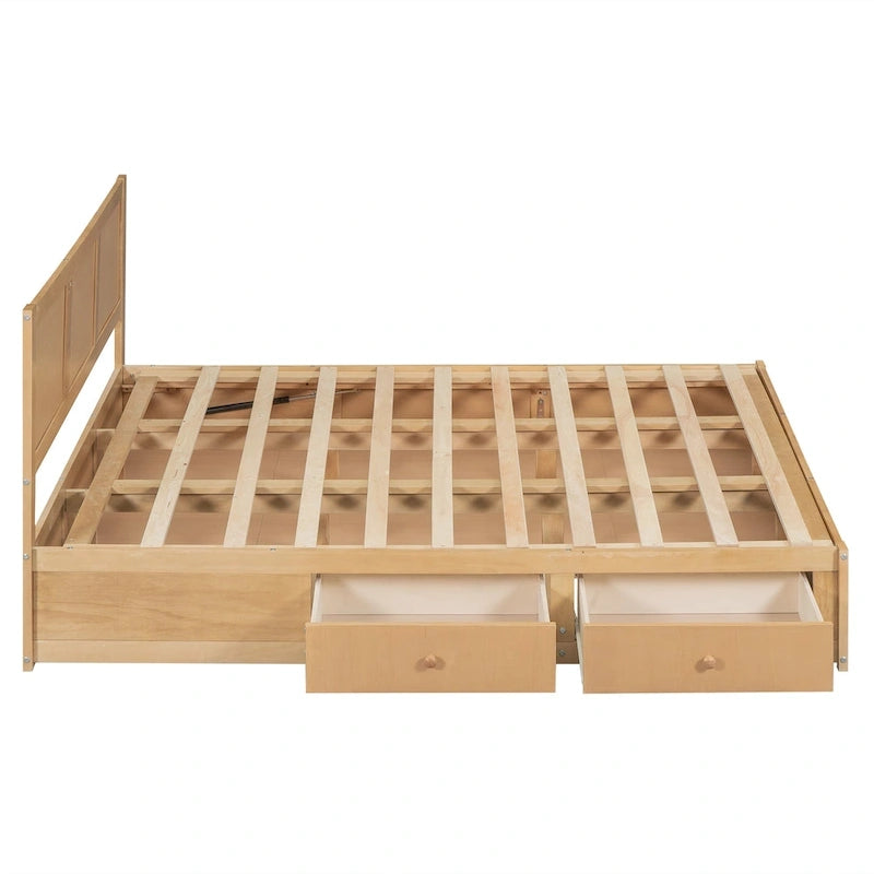 Lit plateforme en bois avec rangement intégré et 2 tiroirs