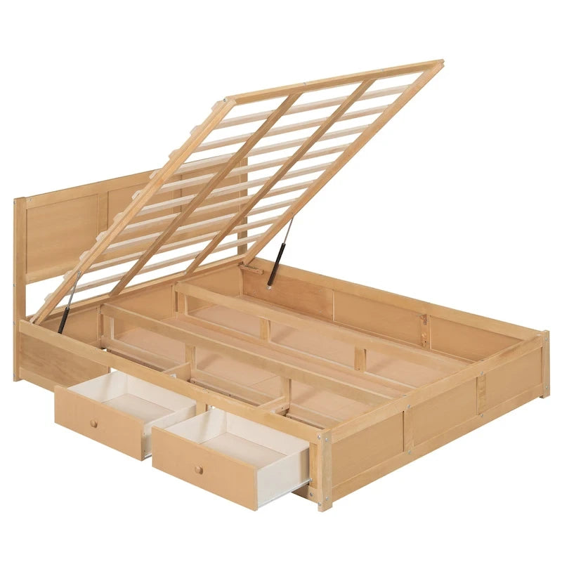 Lit plateforme en bois avec rangement intégré et 2 tiroirs