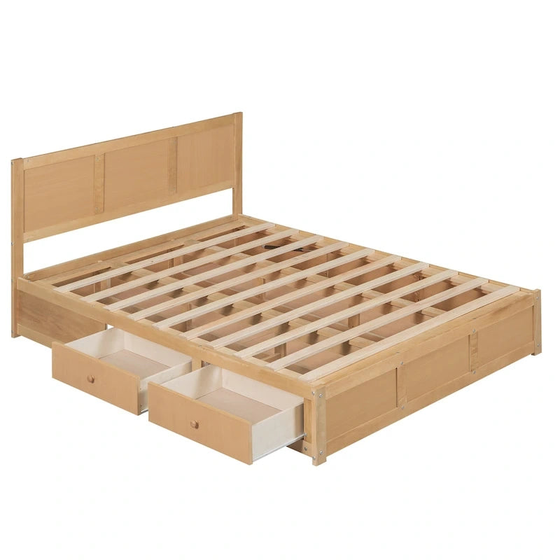 Lit plateforme en bois avec rangement intégré et 2 tiroirs