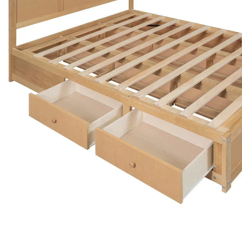 Lit plateforme en bois avec rangement intégré et 2 tiroirs