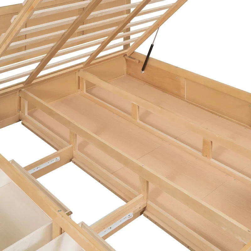 Lit plateforme en bois avec rangement intégré et 2 tiroirs