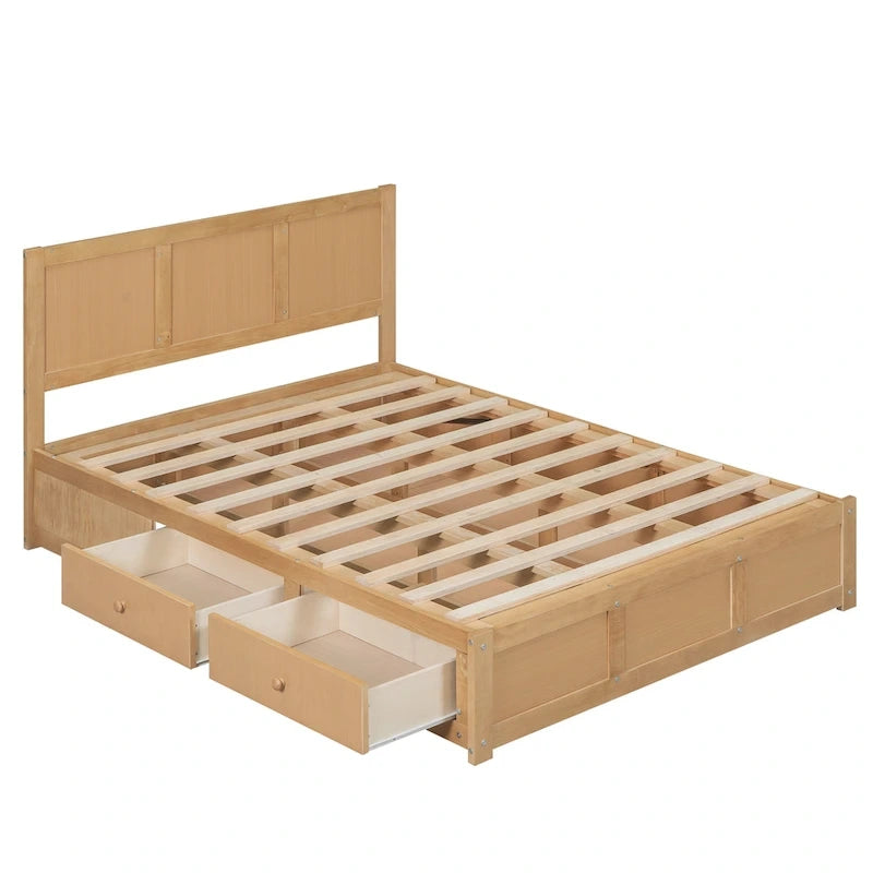 Lit plateforme en bois avec rangement intégré et 2 tiroirs
