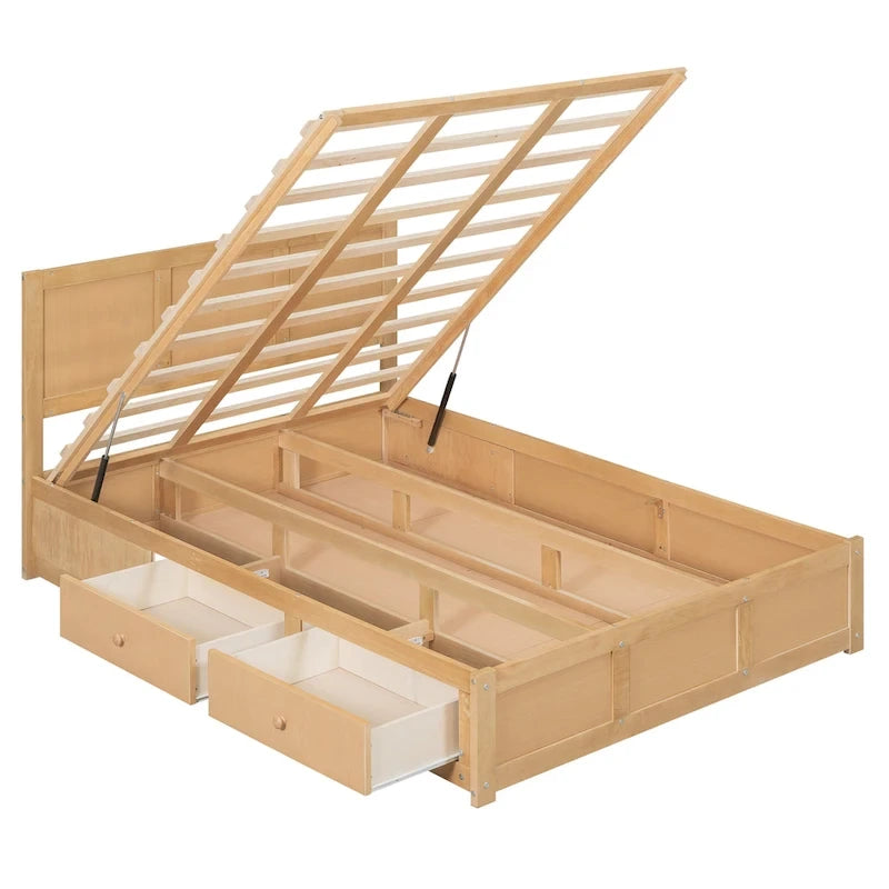 Lit plateforme en bois avec rangement intégré et 2 tiroirs
