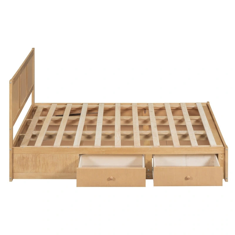 Lit plateforme en bois avec rangement intégré et 2 tiroirs