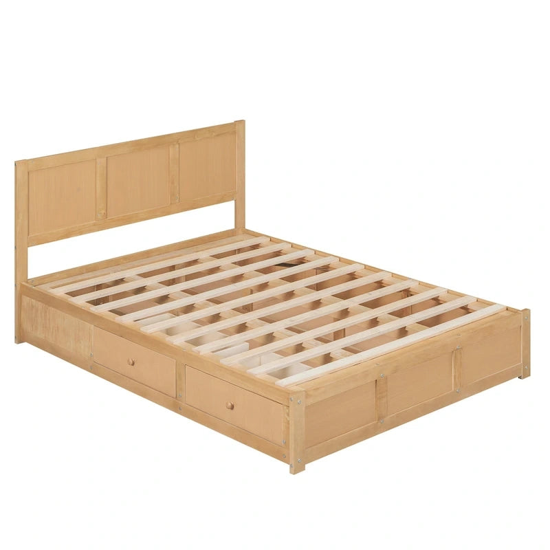Lit plateforme en bois avec rangement intégré et 2 tiroirs