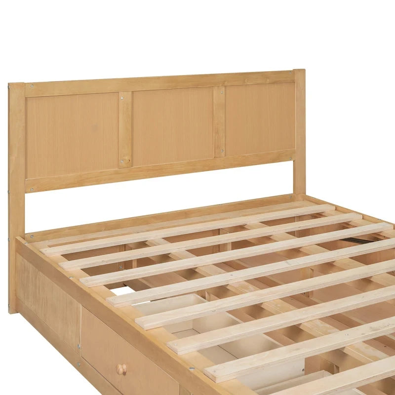 Lit plateforme en bois avec rangement intégré et 2 tiroirs