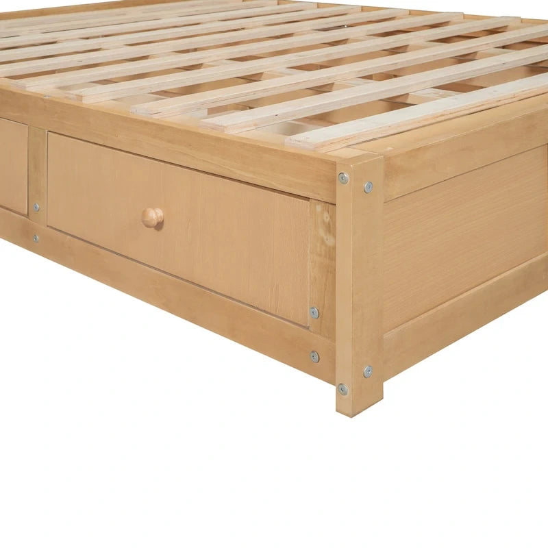Lit plateforme en bois avec rangement intégré et 2 tiroirs