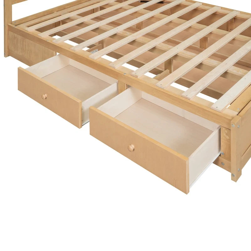 Lit plateforme en bois avec rangement intégré et 2 tiroirs