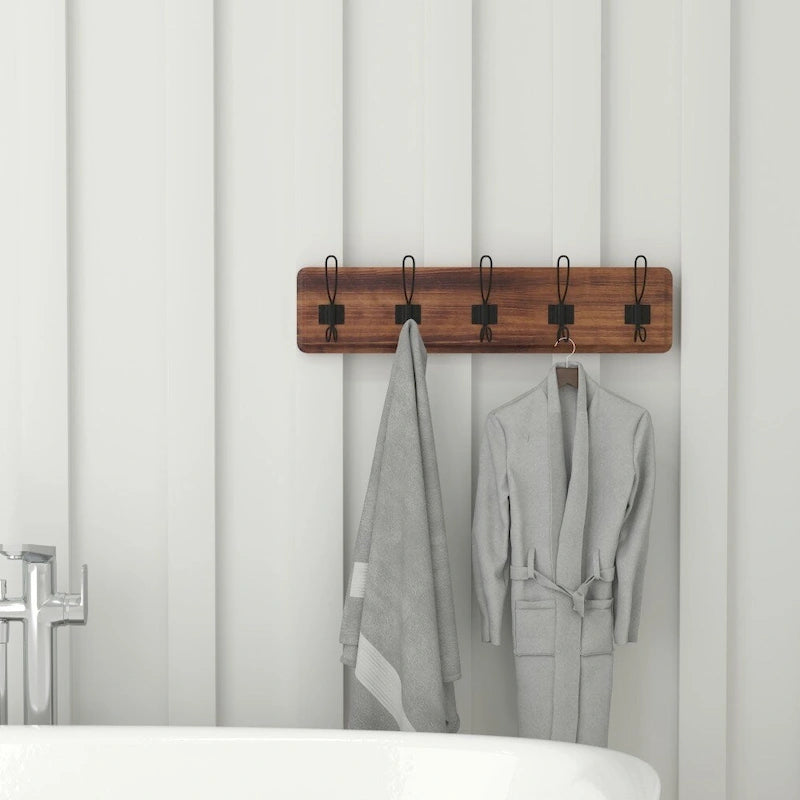 Étagère de rangement murale avec tablette supérieure et crochets de rangement