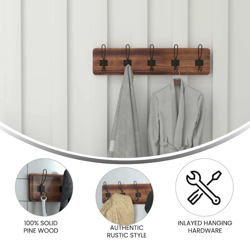 Étagère de rangement murale avec tablette supérieure et crochets de rangement