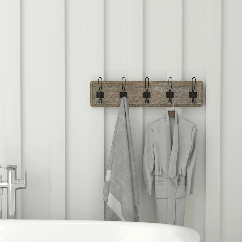 Étagère de rangement murale avec tablette supérieure et crochets de rangement