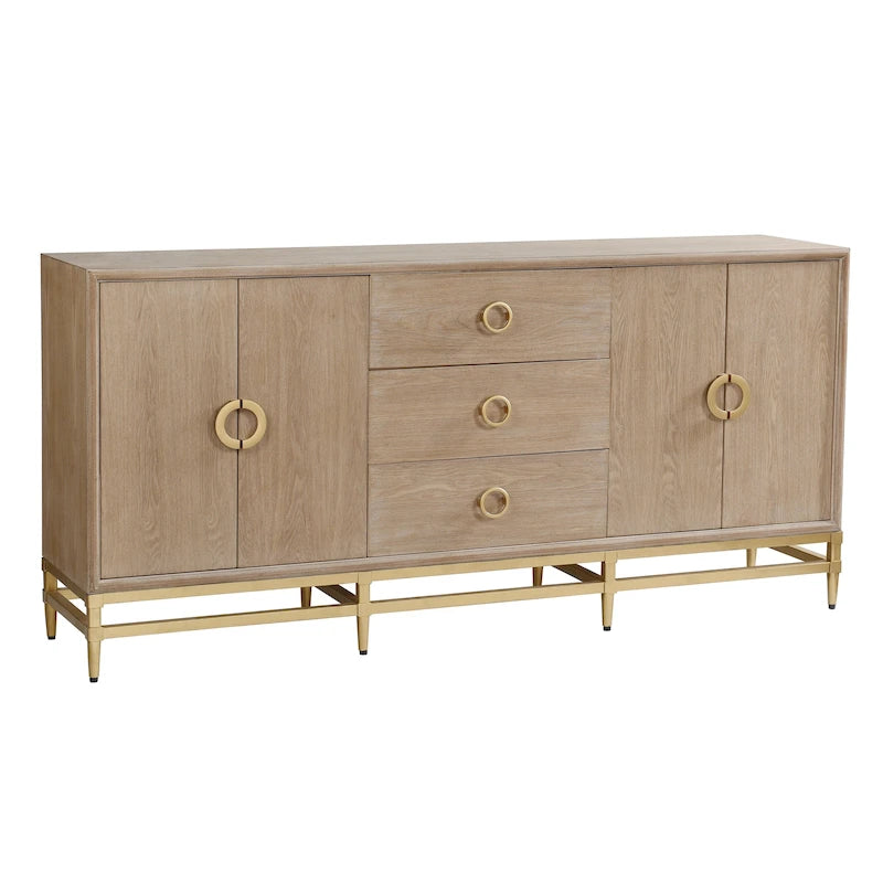 Buffet bas – Meuble quatre portes et trois tiroirs – Finition chêne vieilli