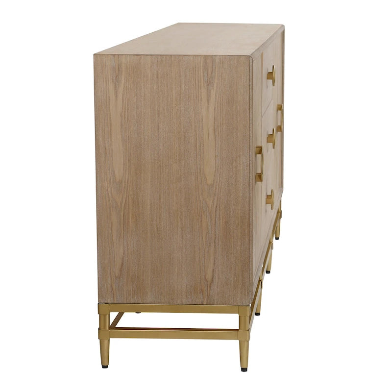 Buffet bas – Meuble quatre portes et trois tiroirs – Finition chêne vieilli