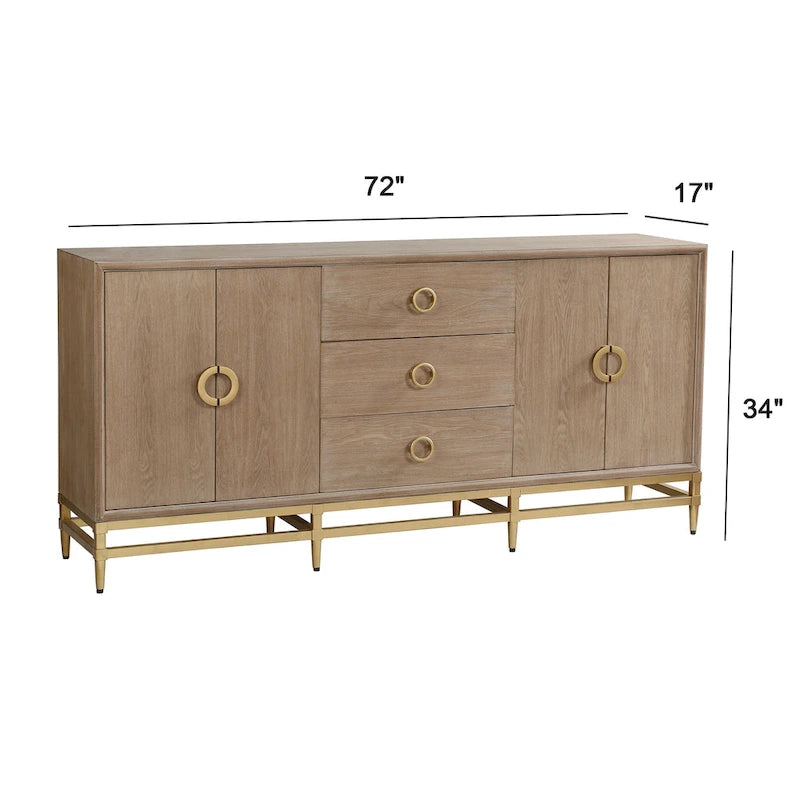 Buffet bas – Meuble quatre portes et trois tiroirs – Finition chêne vieilli
