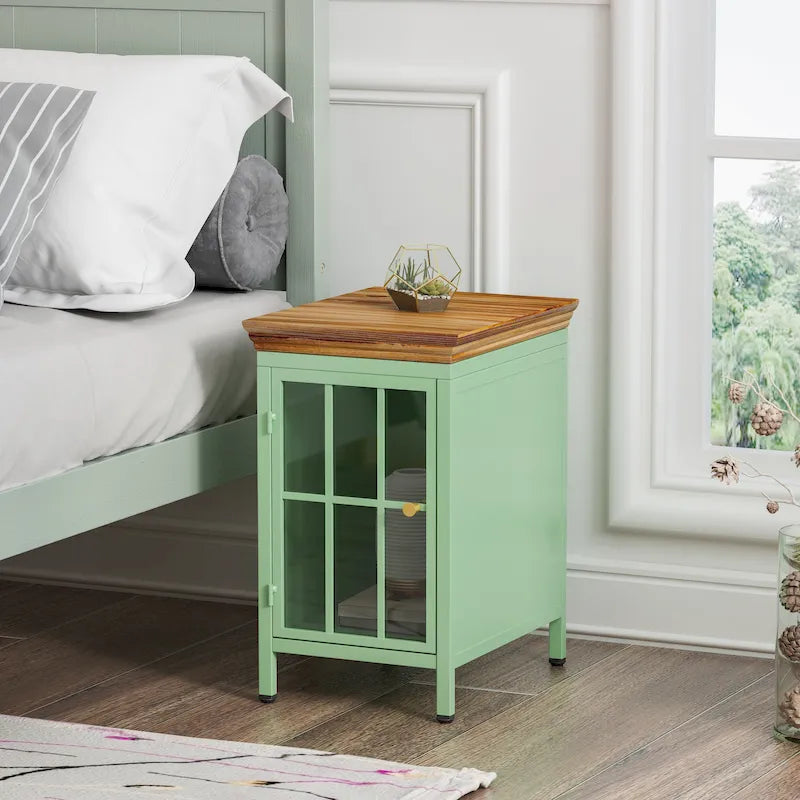 Table de chevet avec meuble de rangement et plateau en bois massif, 1 pièce/2 pièces