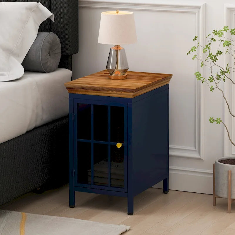 Table de chevet avec meuble de rangement et plateau en bois massif, 1 pièce/2 pièces