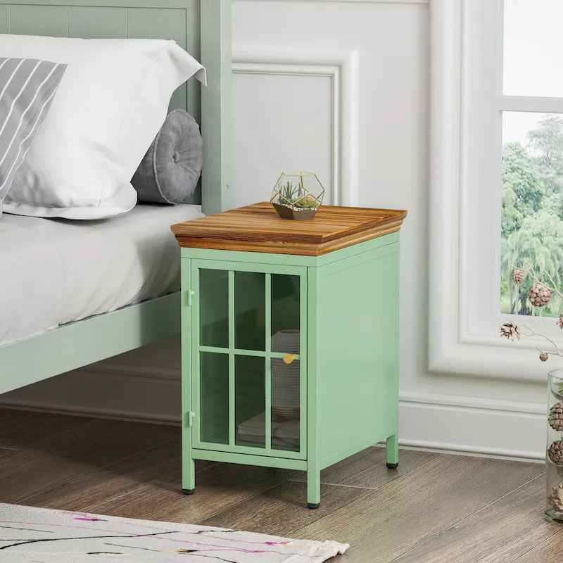 Table de chevet avec meuble de rangement et plateau en bois massif, 1 pièce/2 pièces